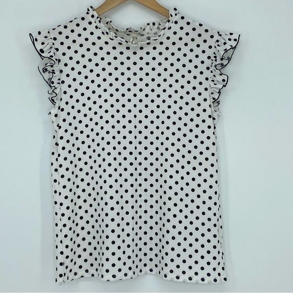Simply Irresistible white with black polka dot ruffled edge sleeveless top, Med - Picture 3 of 10
